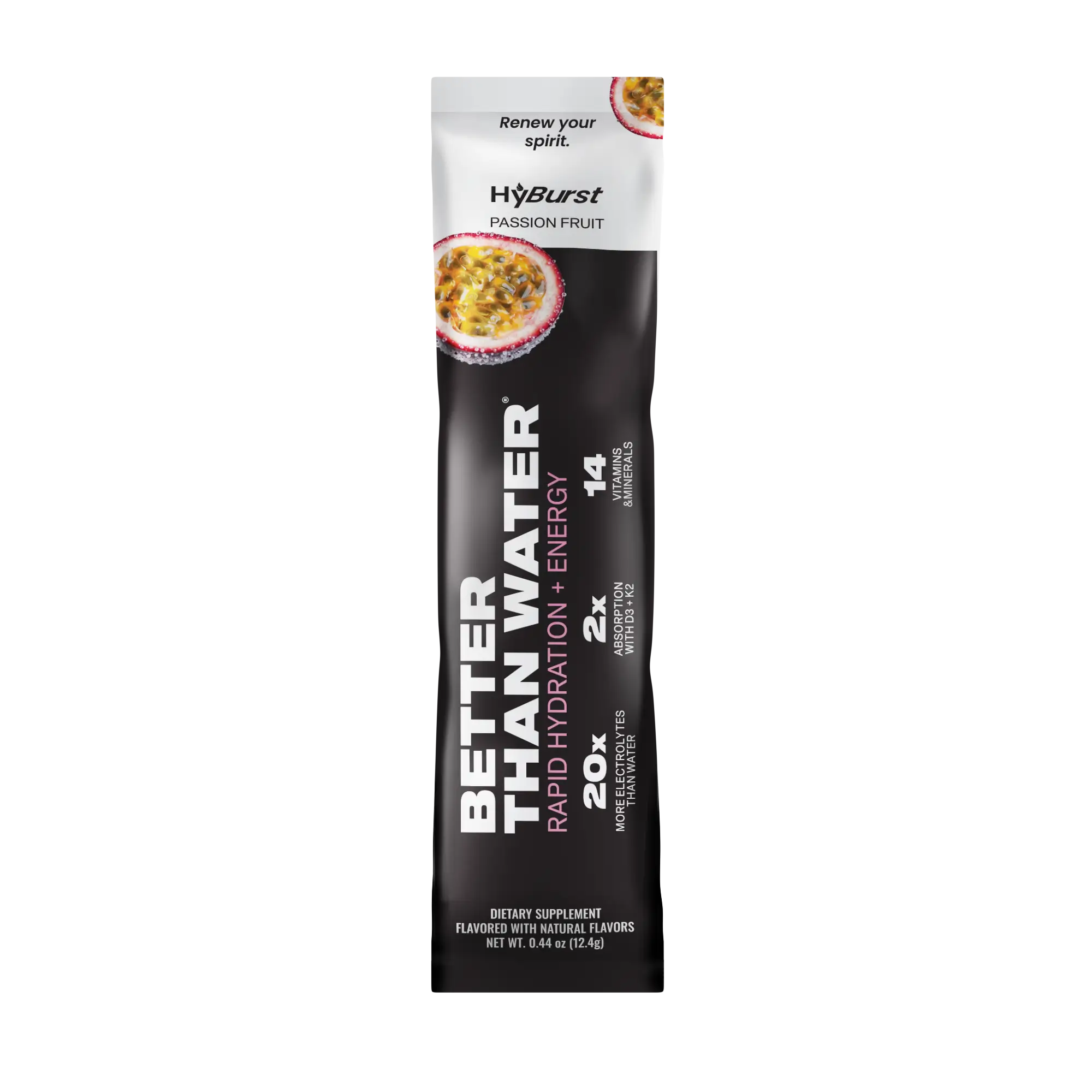 Hydration stick pack with 'Better Than Water' branding on a white background