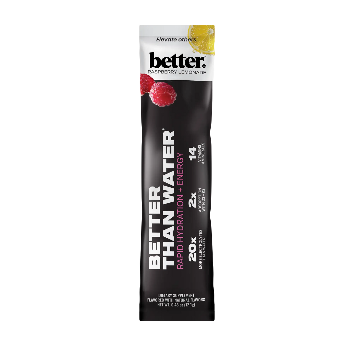 Better Than Water packaging with raspberry lemonade flavor