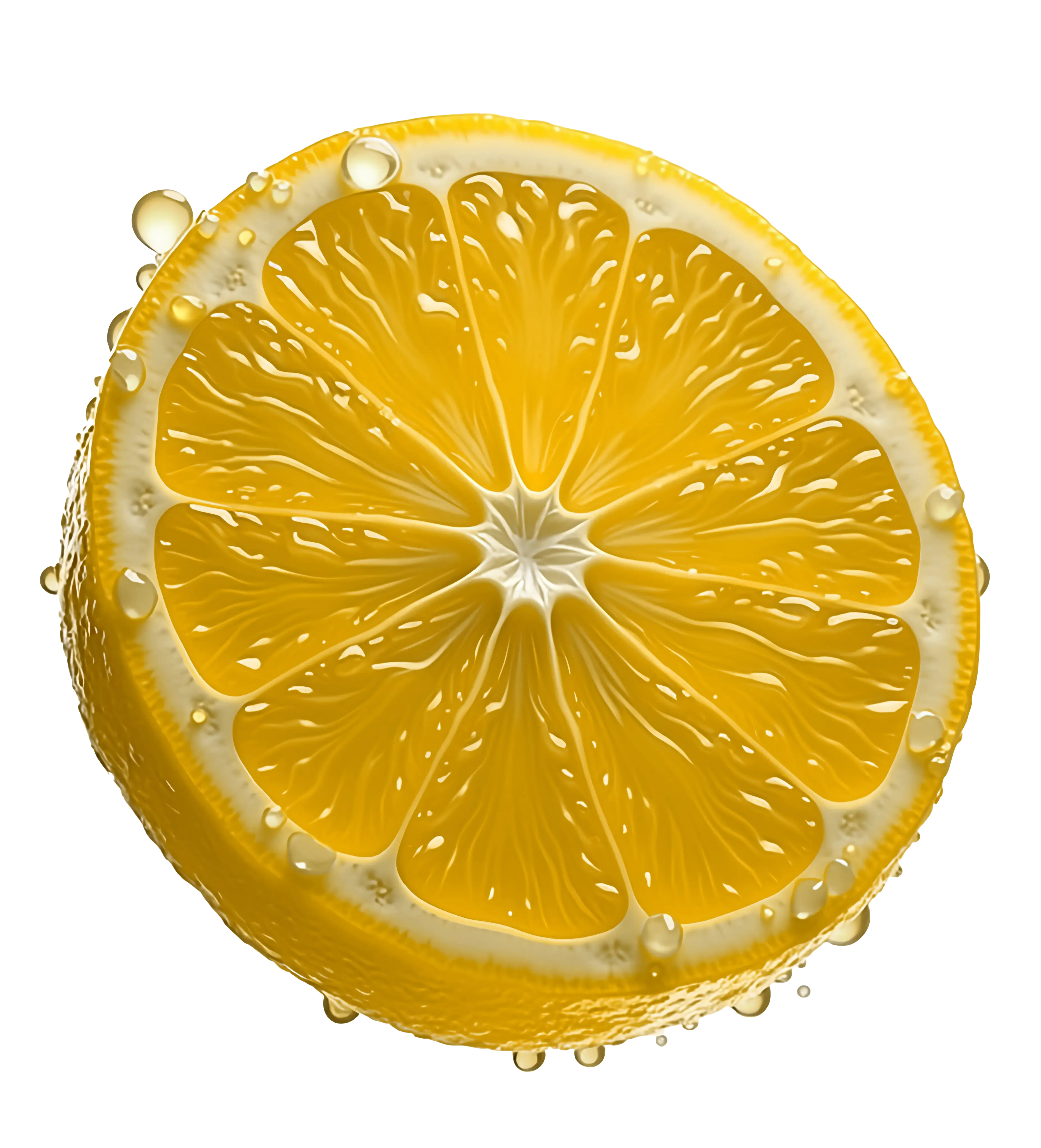 Sliced lemon with water droplets on a white background