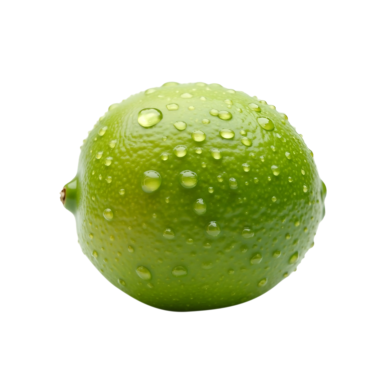 Green lime with water droplets on a white background