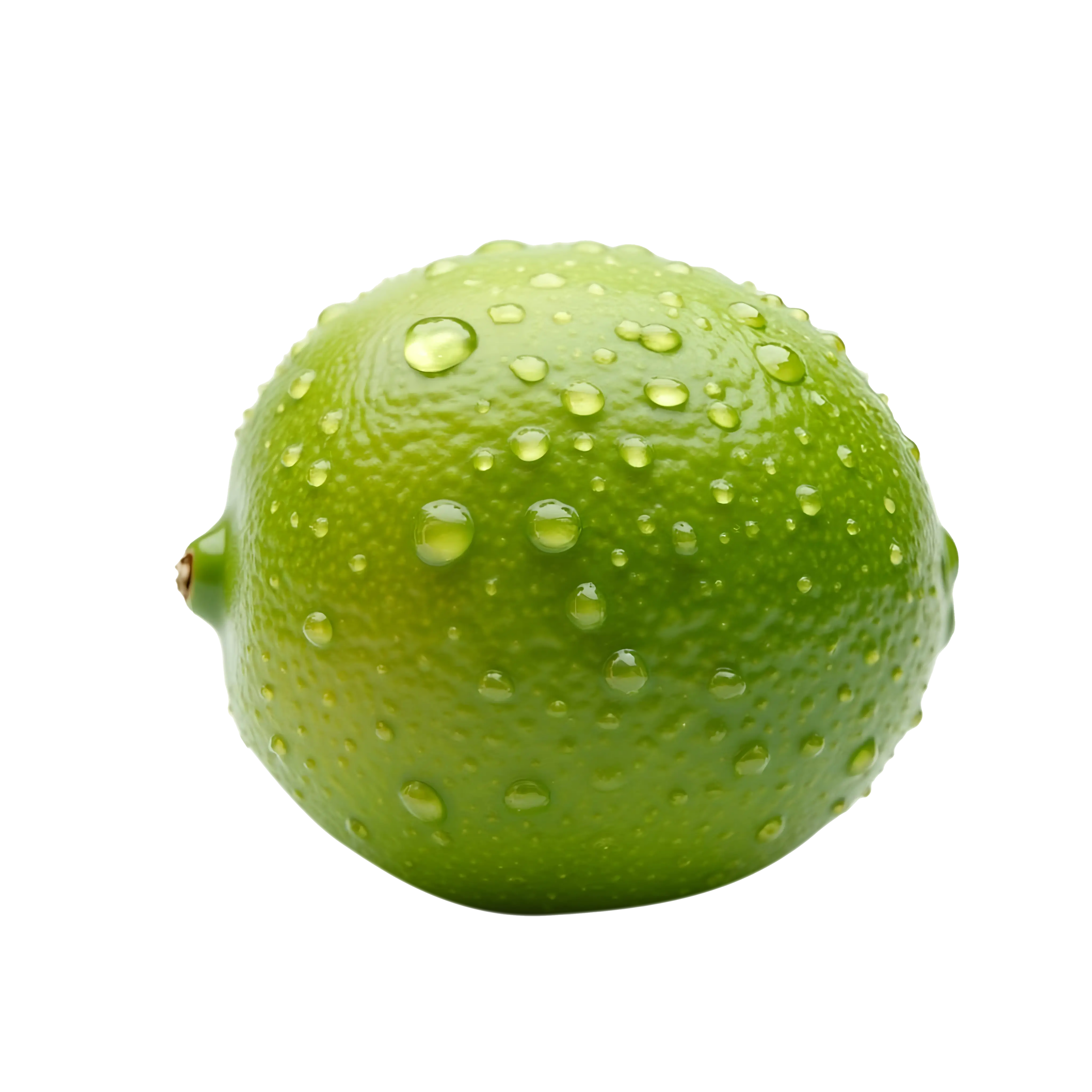 Green lime with water droplets on a white background